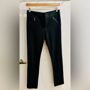 Black Catherine Malandrino Pants with Leather Trim & Zipper Pockets
